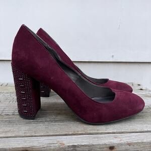 Libby Edelman Le Shelby Wine Maroon Studded Block Heels 8